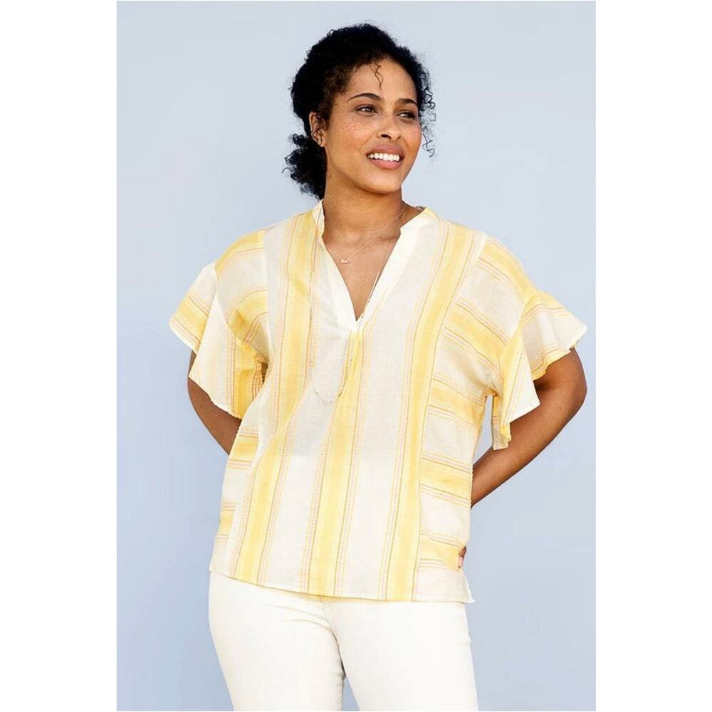 Matilda Jane Dream Chasers Top Women's Sz S Yellow Cotton Flutter Sleeve Boxy